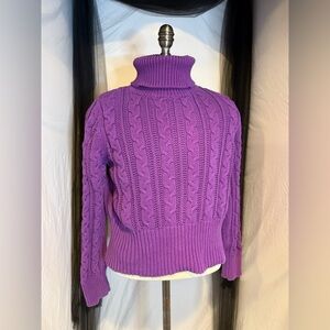 Moda International Violet Cable Knit Turtleneck Sweater